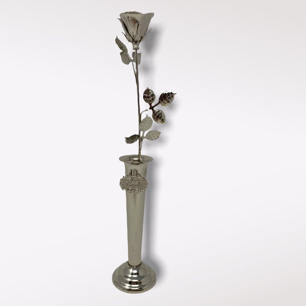 Vintage | Silver 25th Anniversary Rose In Vase